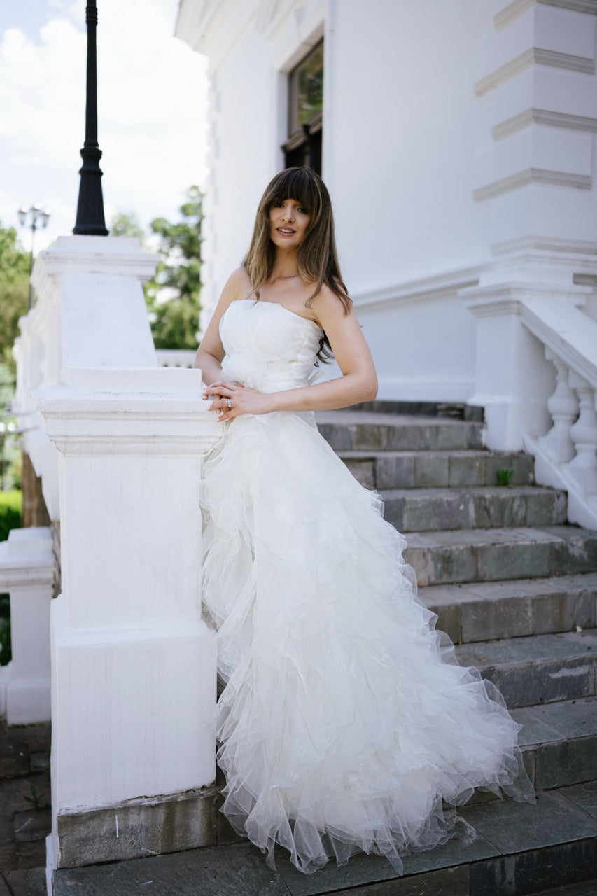 Strapless Organza Wedding Dress with Cascading Ruffles