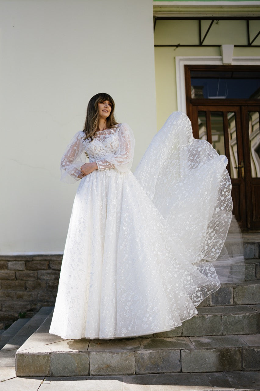 Princess Wedding Dress with Floral Appliqués