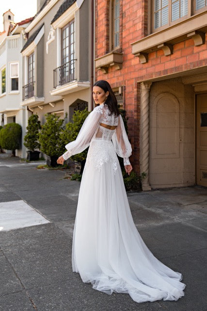 BOHO BRIDE SET WITH A-LINE WEDDING DRESS AND BOLERO