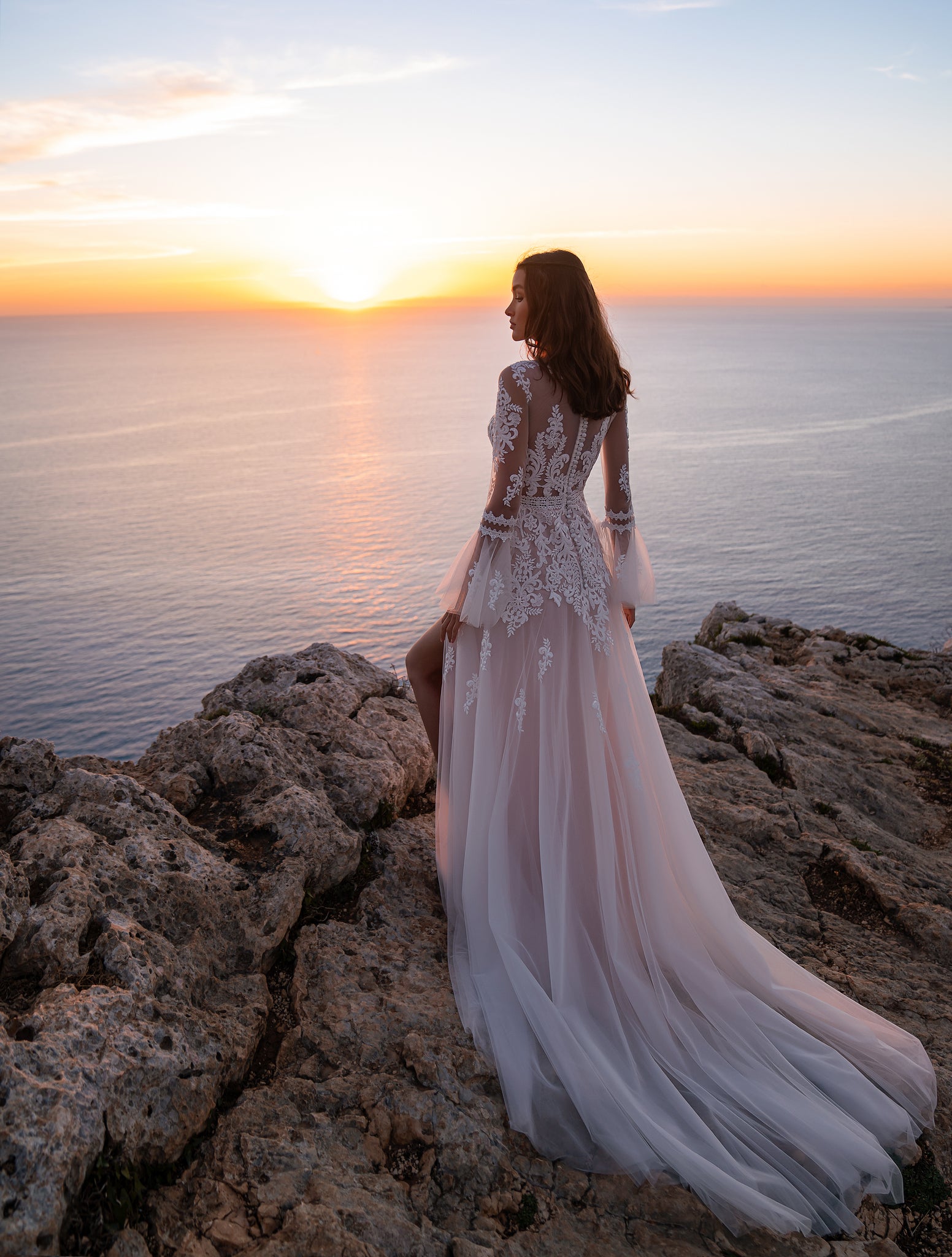 Boho Chic Wedding Dress with Slit on the Leg