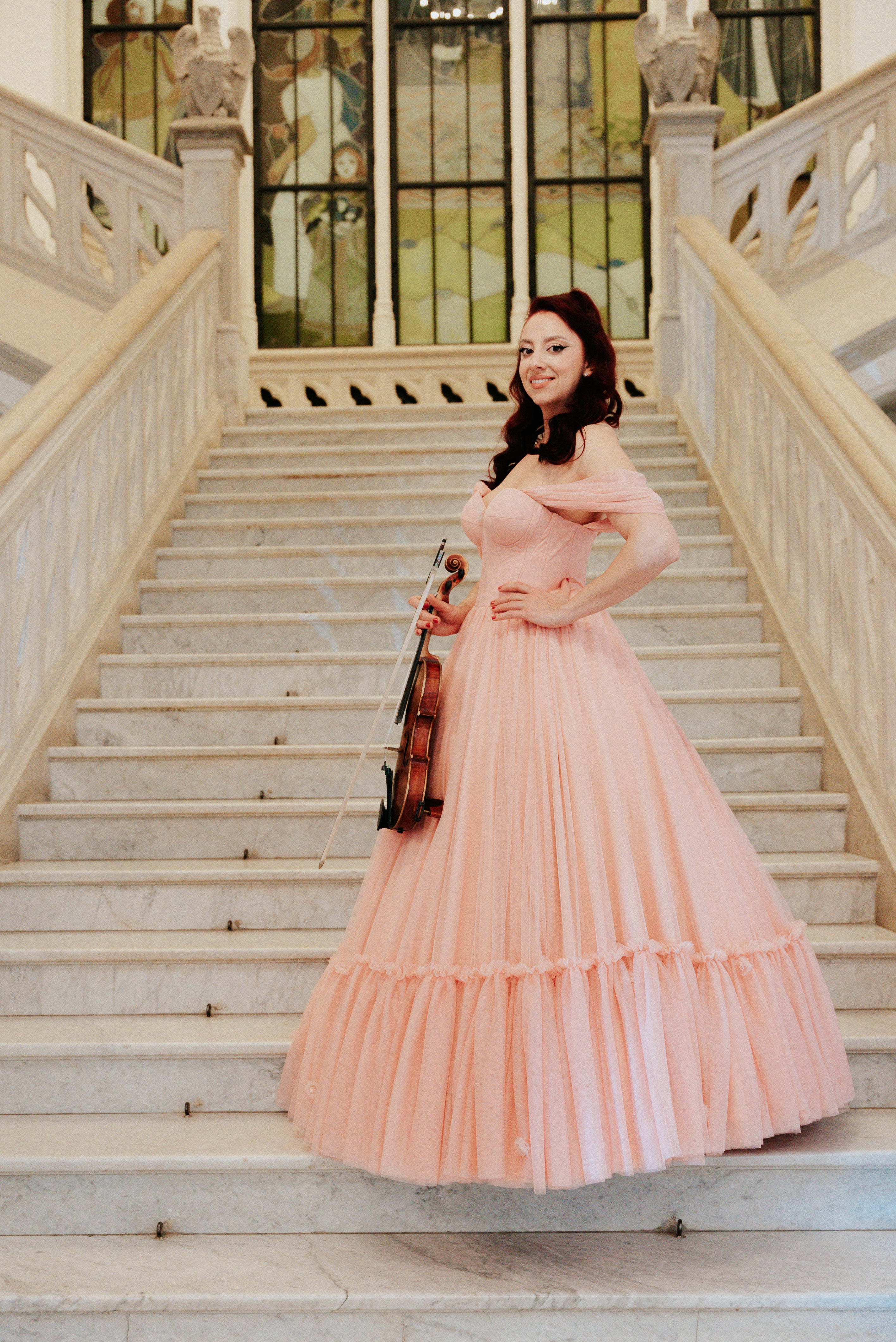 Romantic Pink Floral Evening Dress