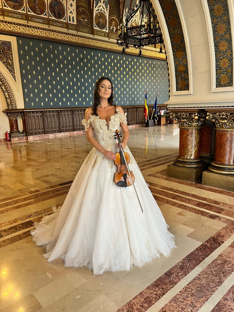 Off-Shoulder Princess Wedding Dress with Delicate Lace