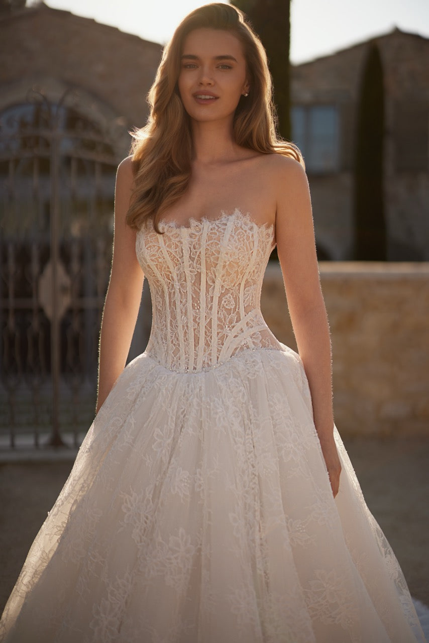 Era Strapless Lace Ball Gown Wedding Dress with Corset Bodice