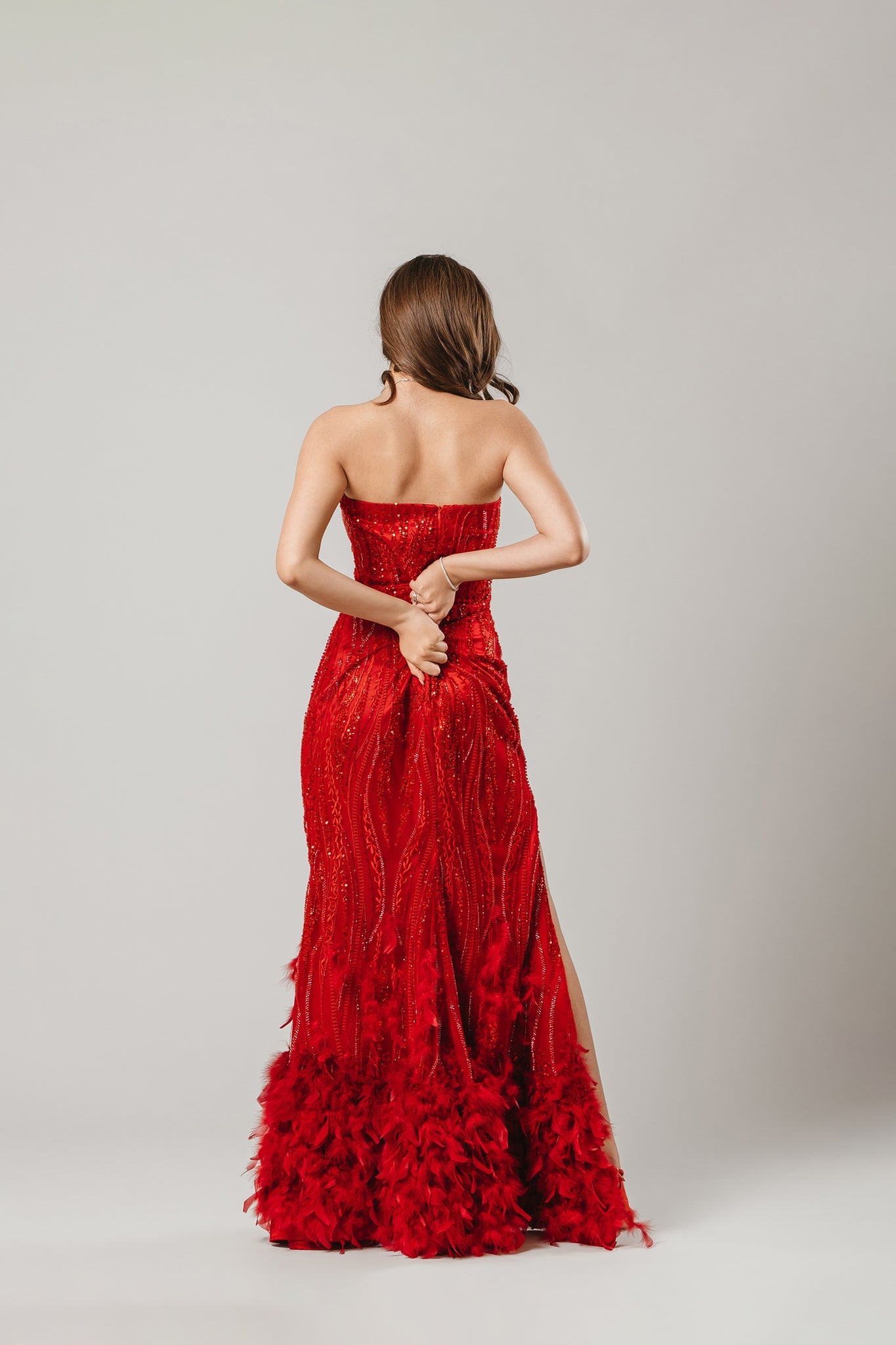 Luxury Lace Dress with Feathers