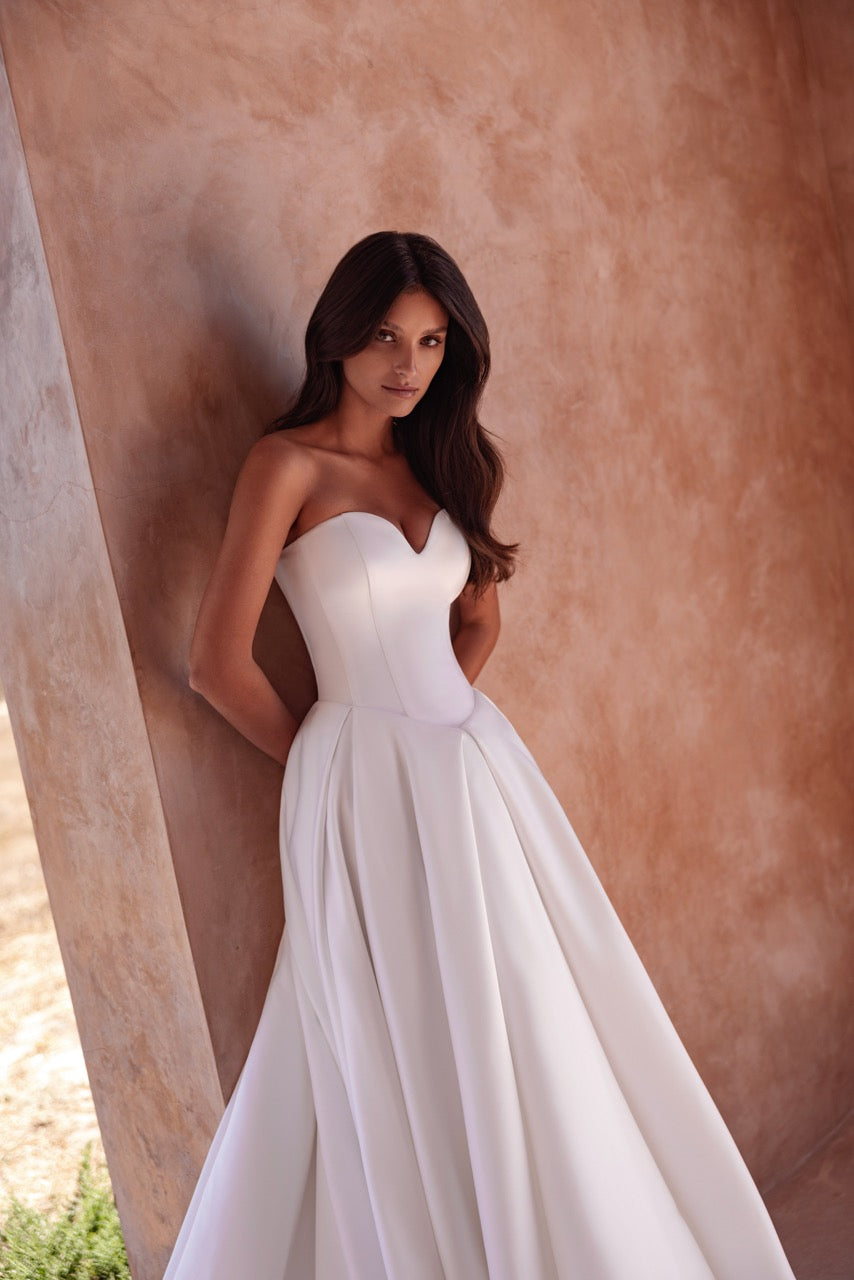 Strapless Satin Ball Gown Wedding Dress with Sweetheart Corset Bodice