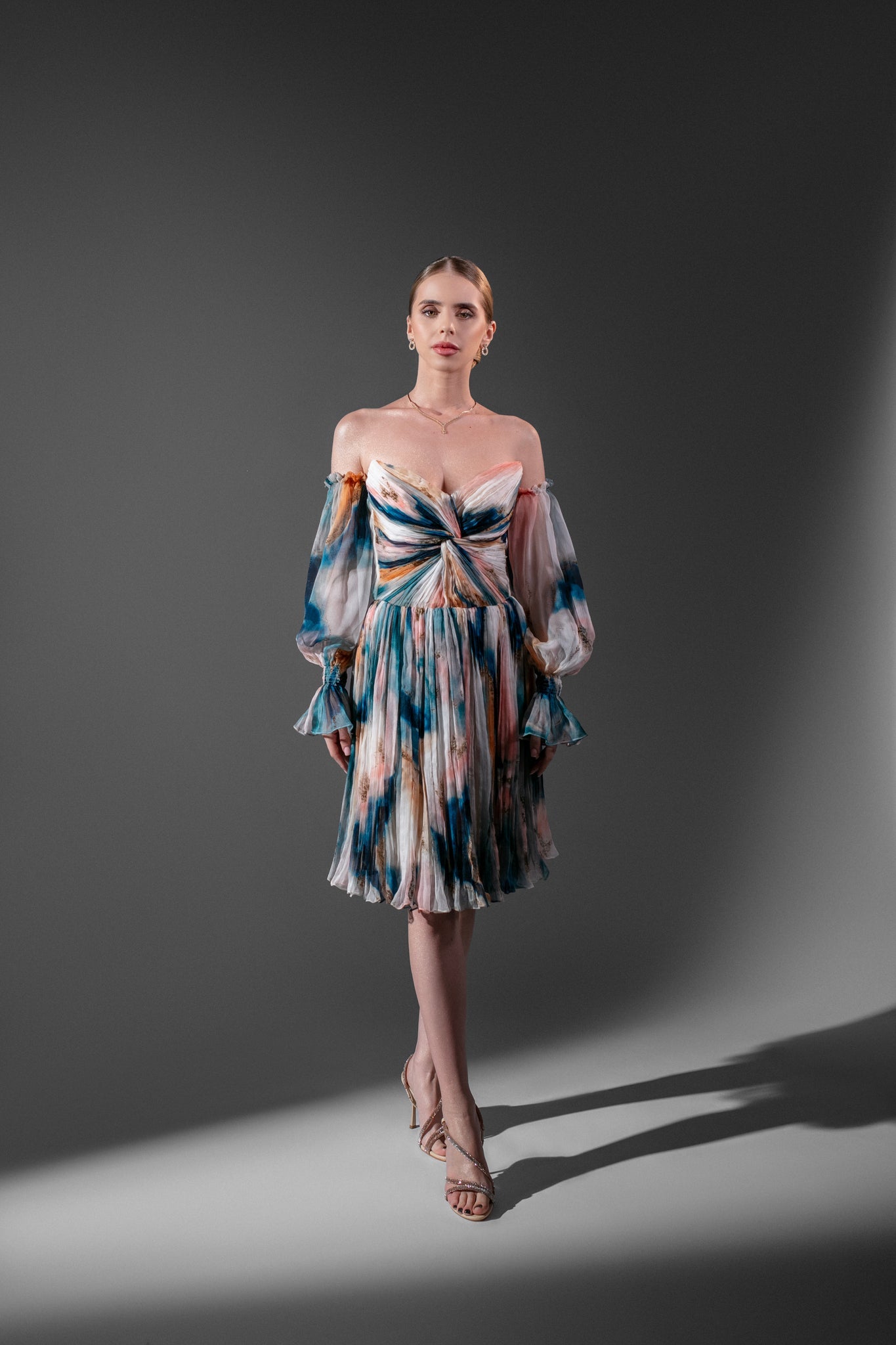 SHORT DRESS IN NATURAL SILK WITH PRINT