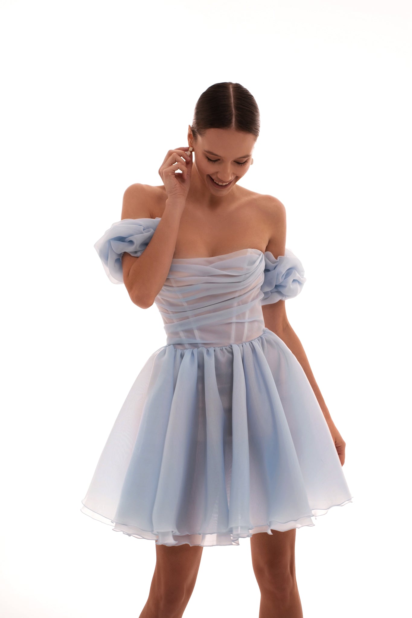 SHORT DRESS WITH ORGANZA CORSET DETAIL