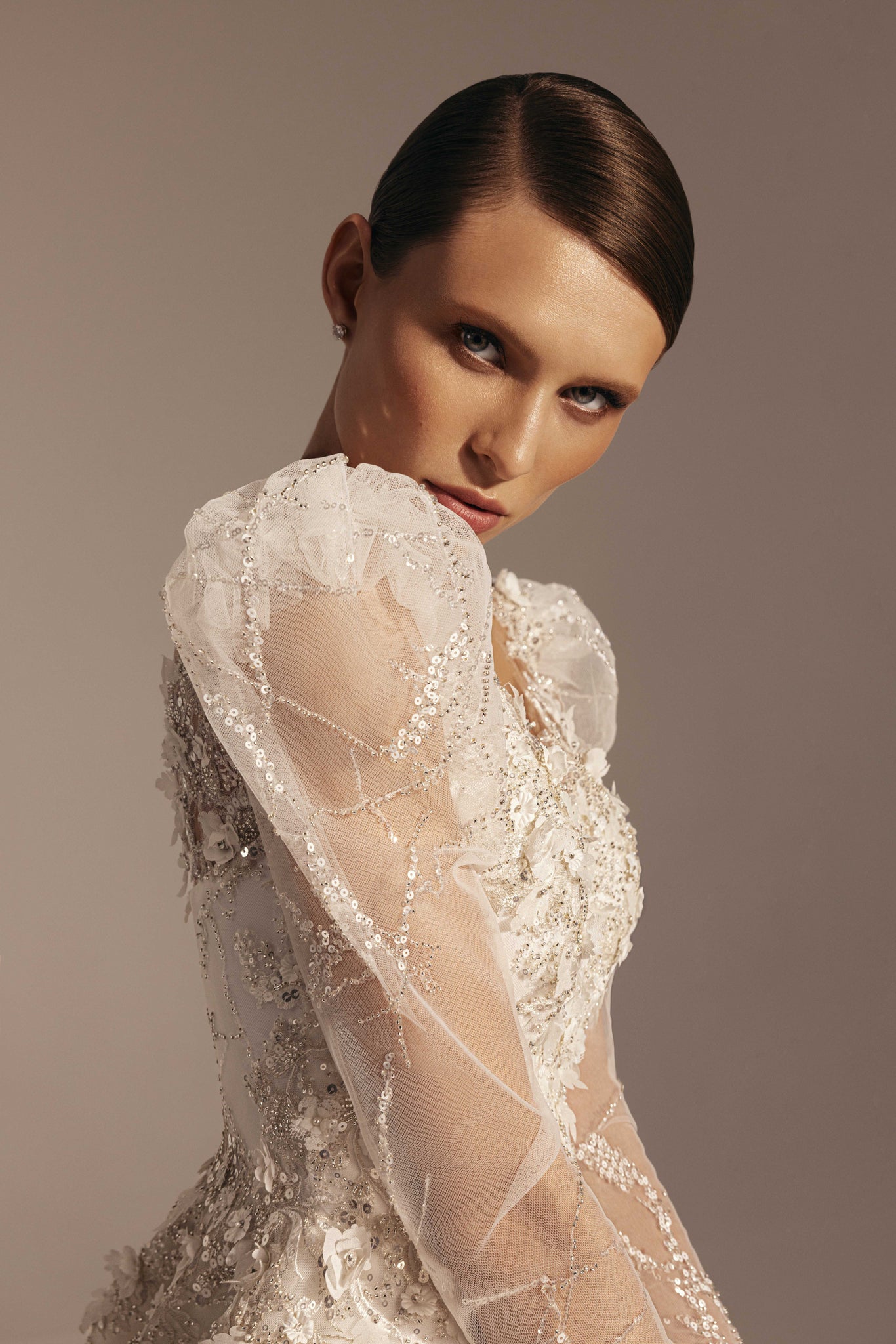 Wedding Dress with Puff Sleeves and Floral Embroidery