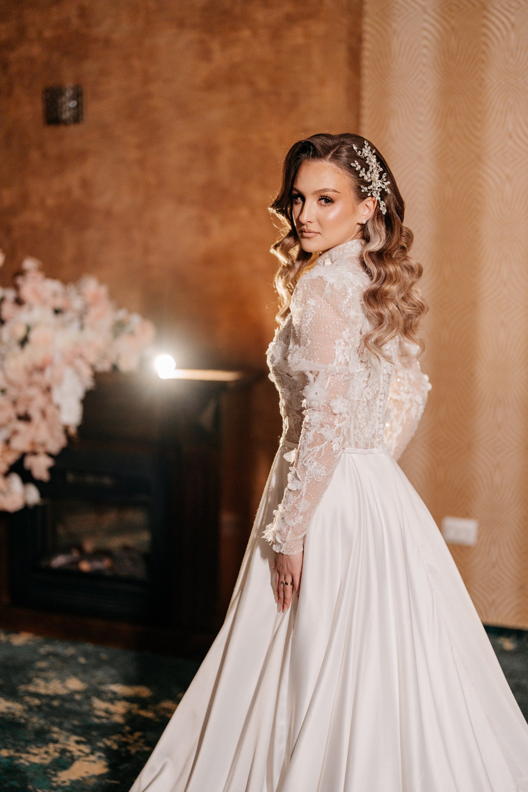 Elegant Modest Bridal Gown with Lace Bodice