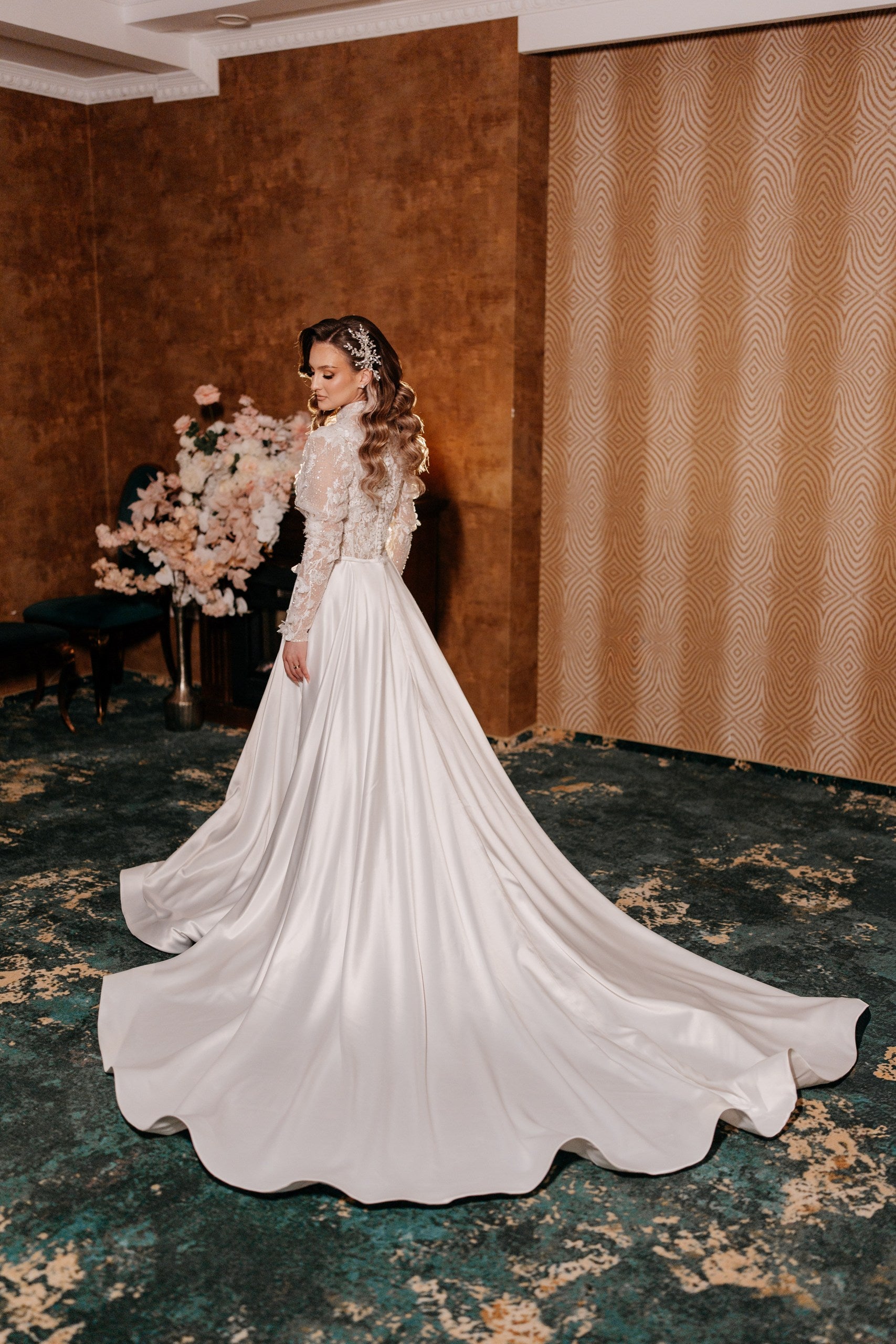 Elegant Modest Bridal Gown with Lace Bodice