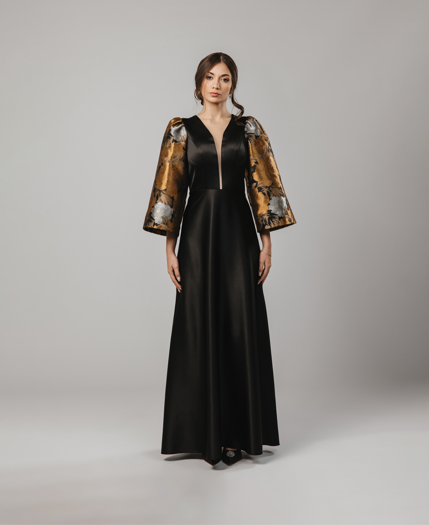 Black Duchess Taffeta A-Line Wedding Dress