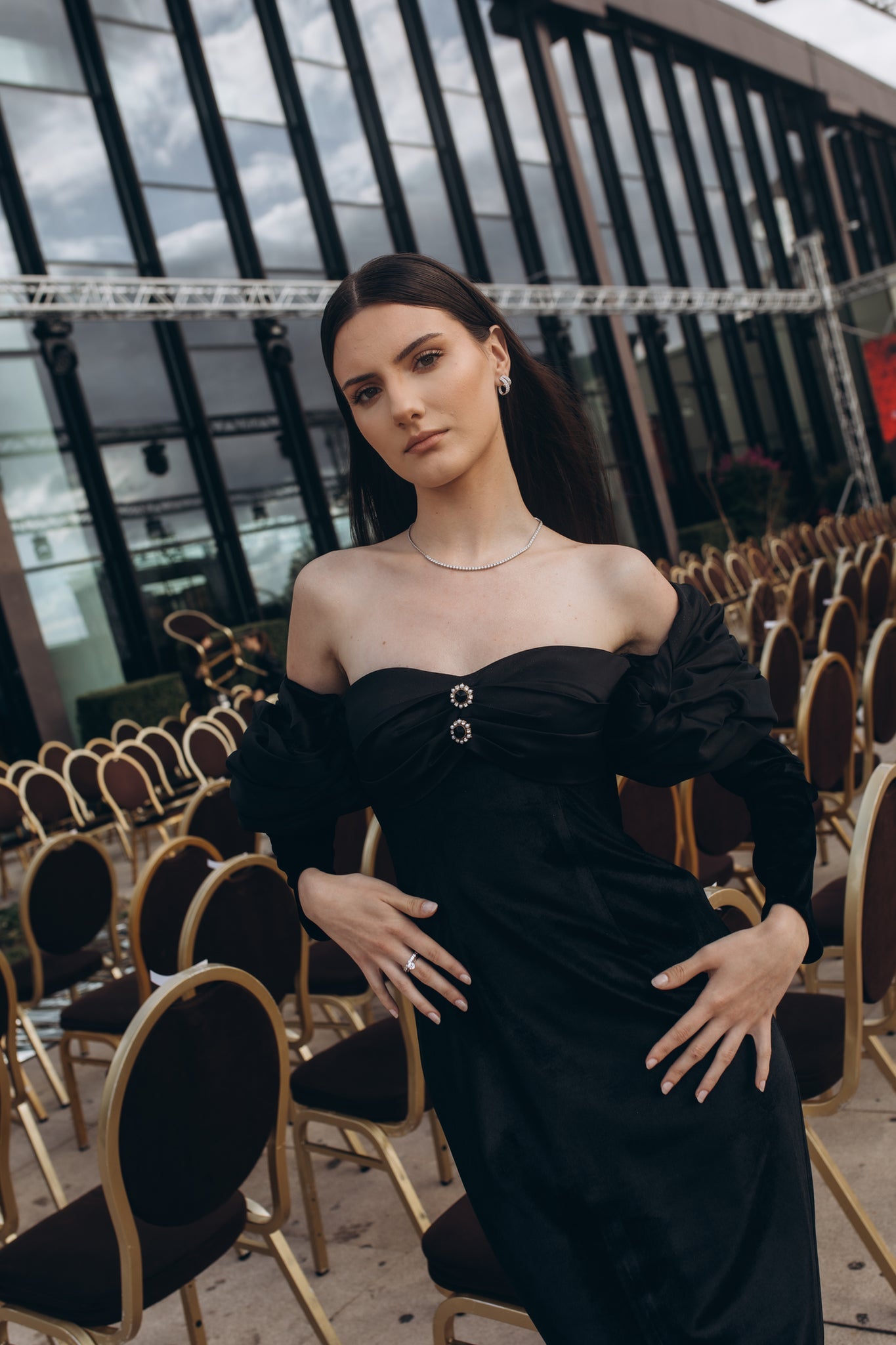 Black Velvet Midi Dress with Corset