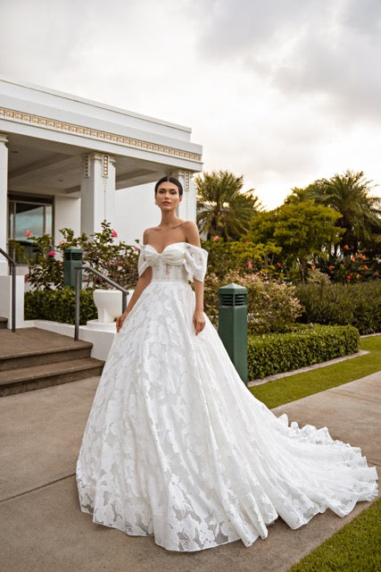 Boho Chic Wedding Dress with Exposed Shoulders
