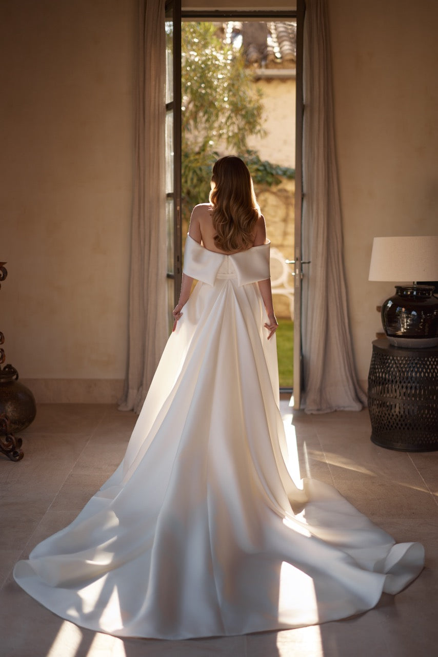 Daphne Off-Shoulder Satin Mermaid Wedding Dress with Train