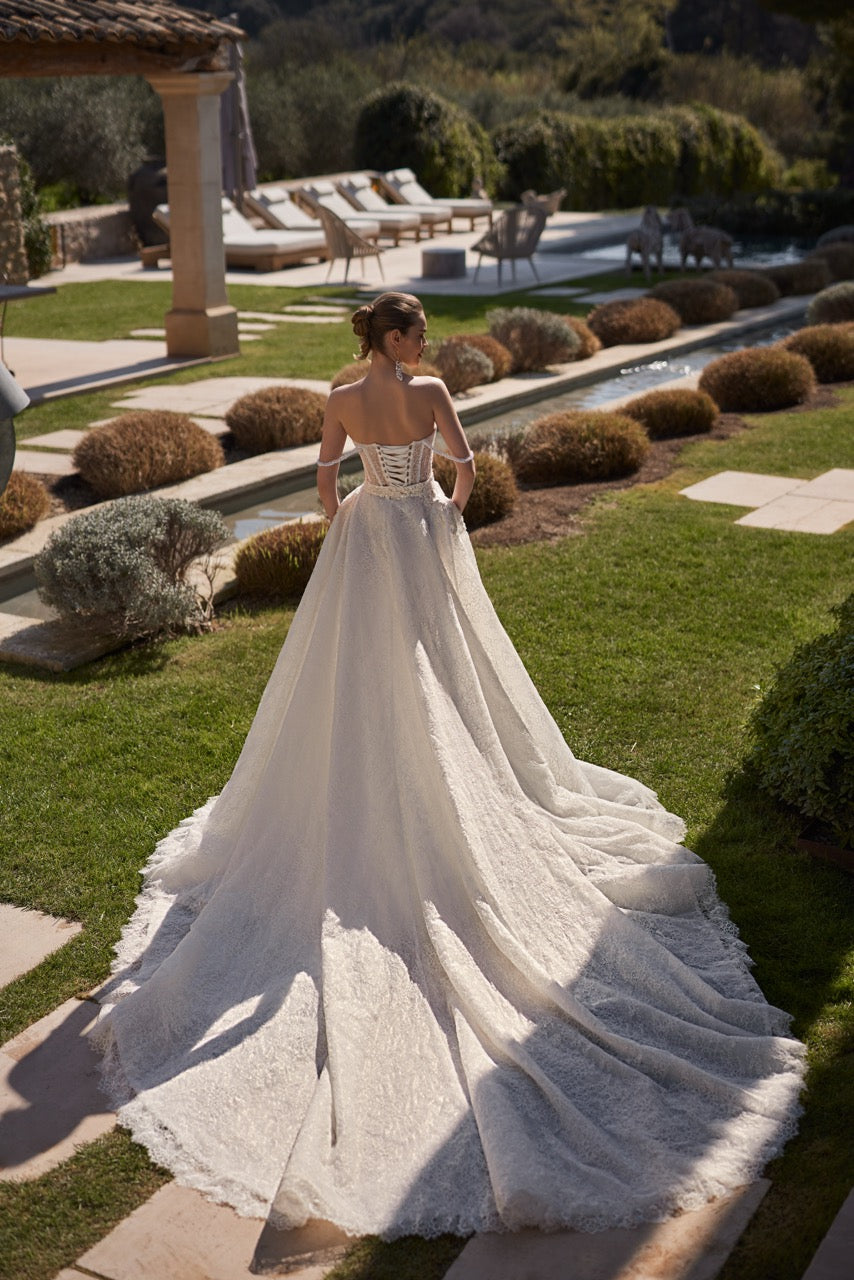 Desiree Lace Mermaid Wedding Dress with Corset and Sheer Sleeves