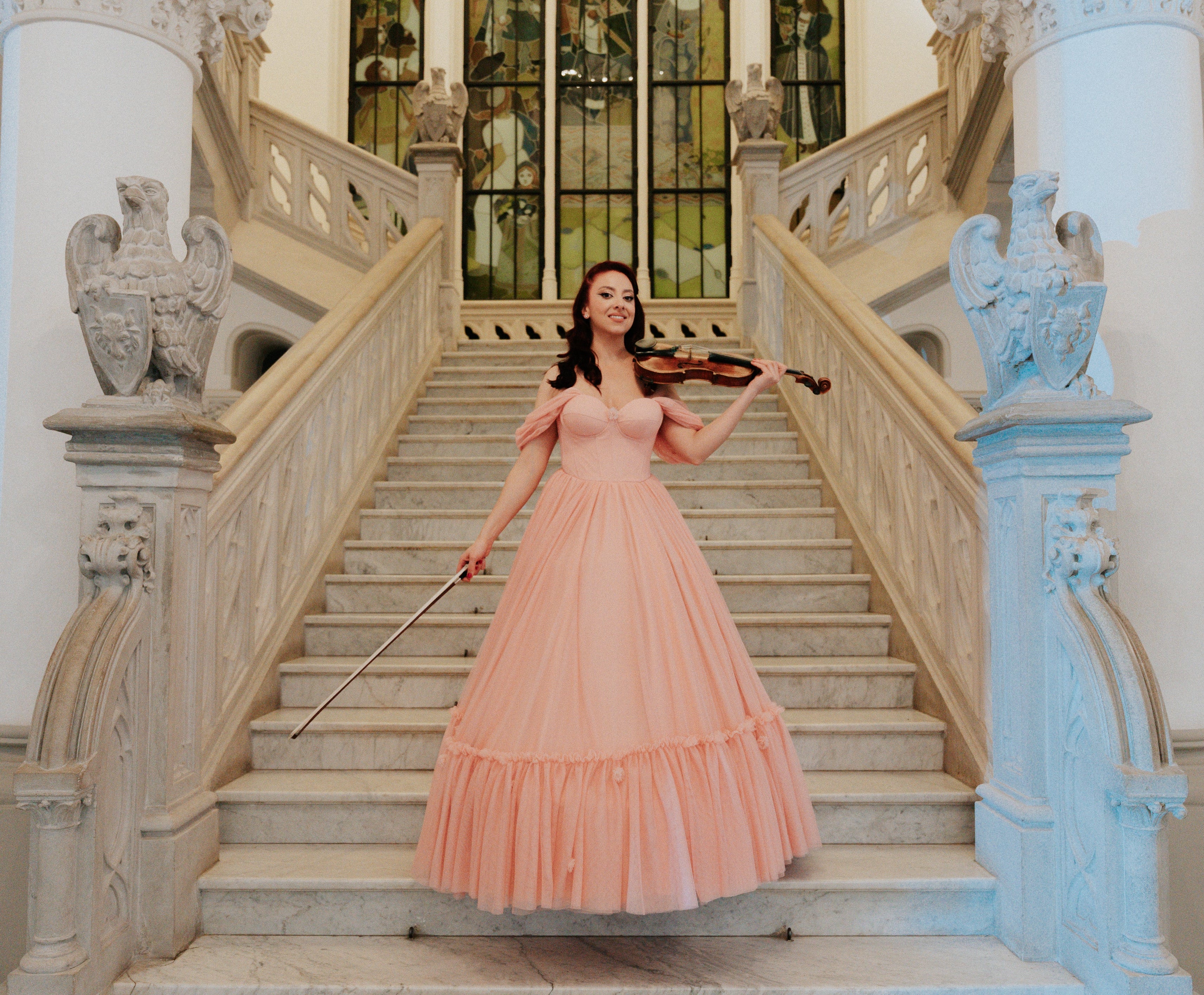 Romantic Pink Floral Evening Dress
