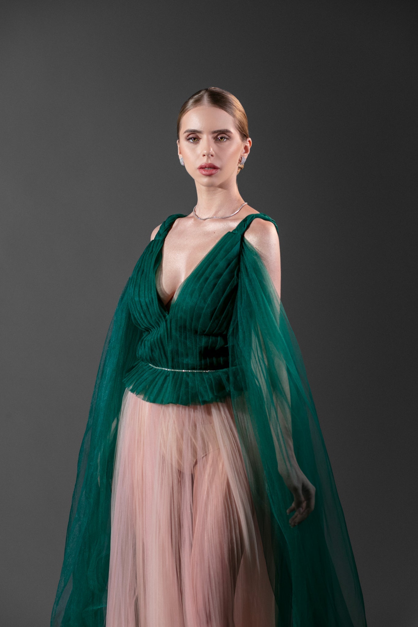 EVENING DRESS WITH FLOWY PLEATS