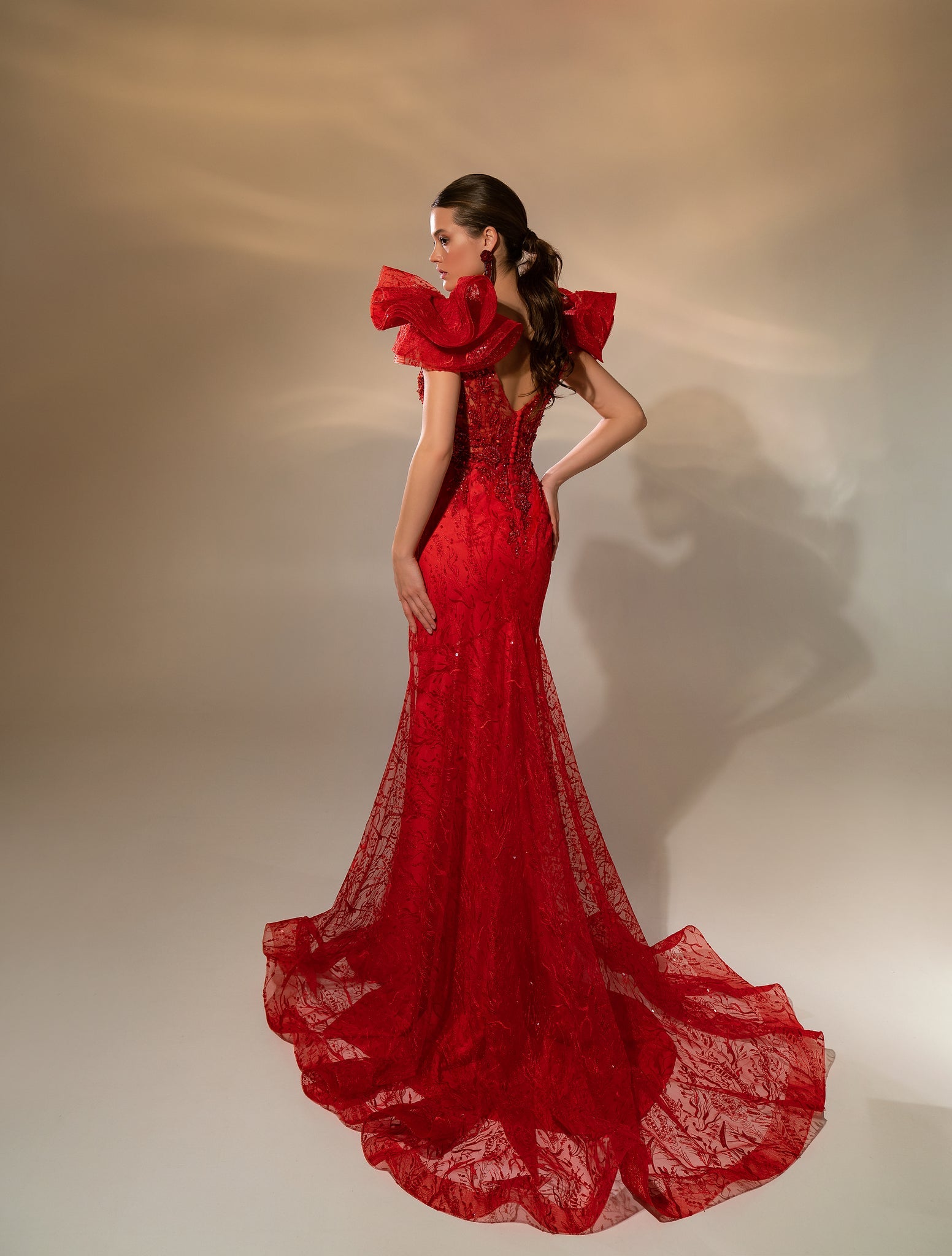 Evening Dress with Lace and Train