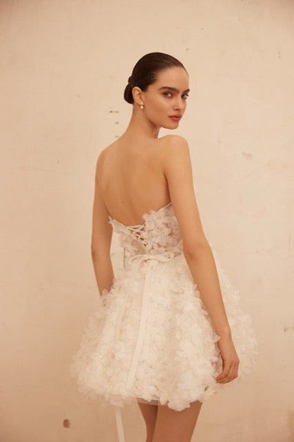 FLORAL SHORT CIVIL WEDDING DRESS