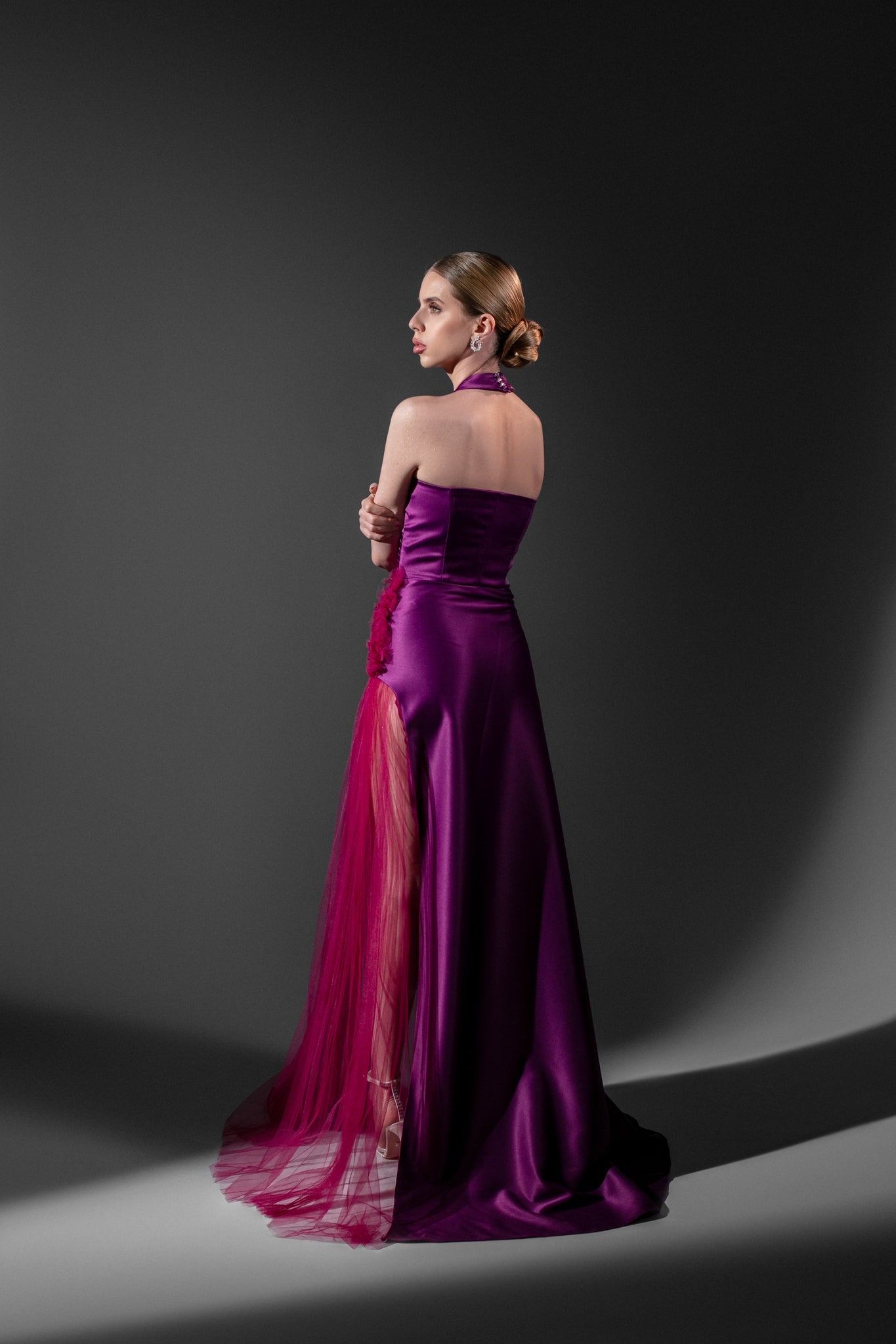 Fuchsia Pleated Evening Dress