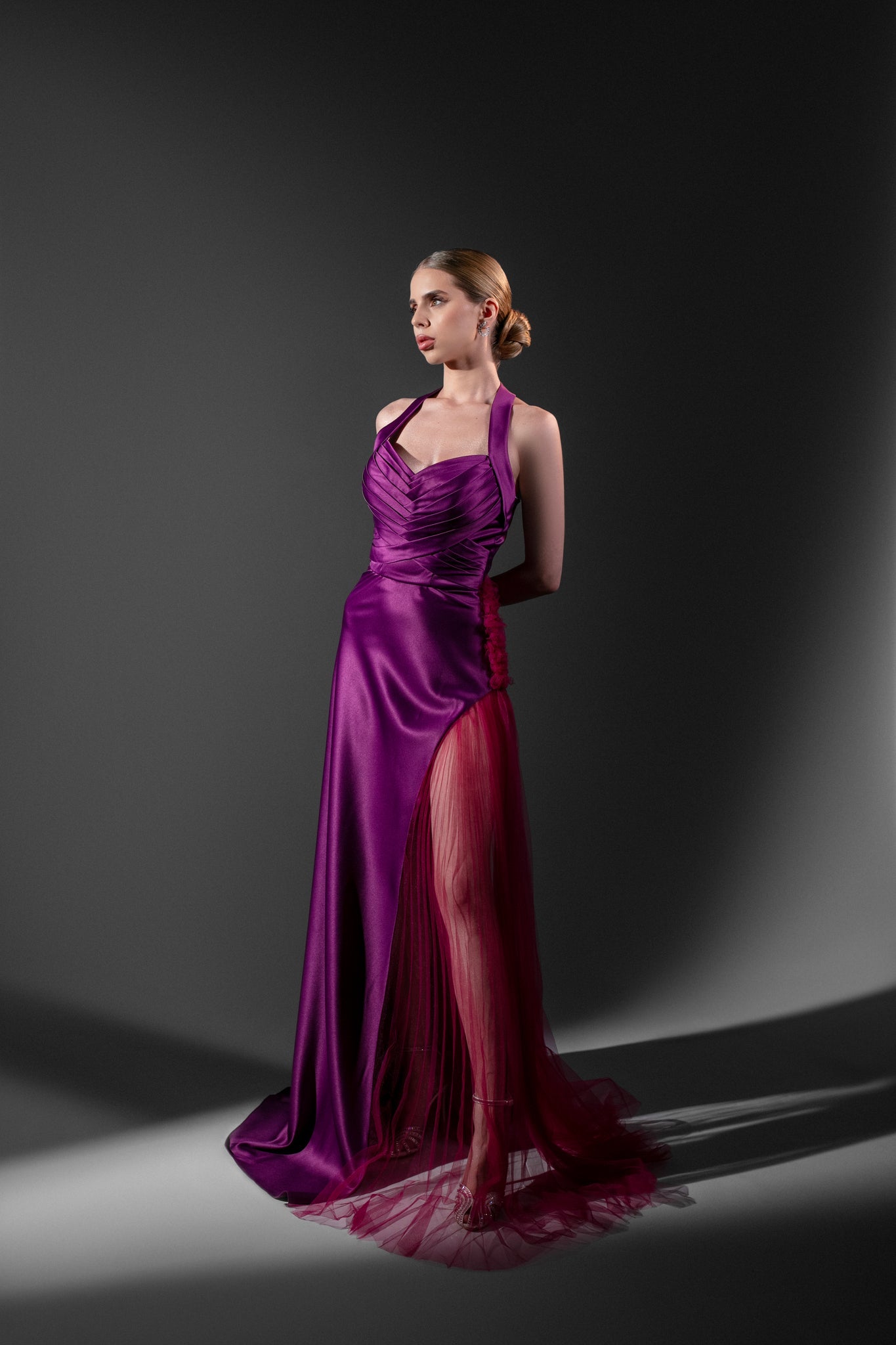 Fuchsia Pleated Evening Dress