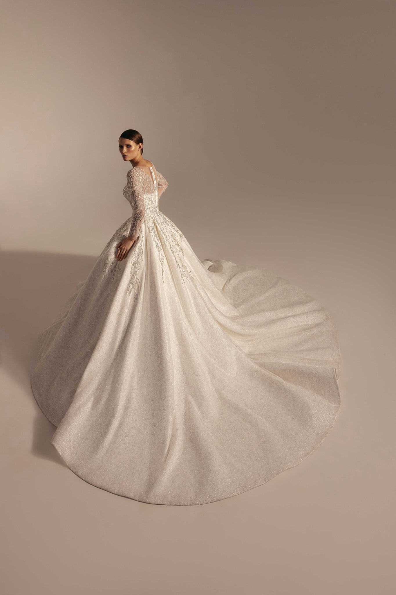 Long Sleeve Wedding Dress with Lace and Sparkling Embroidery