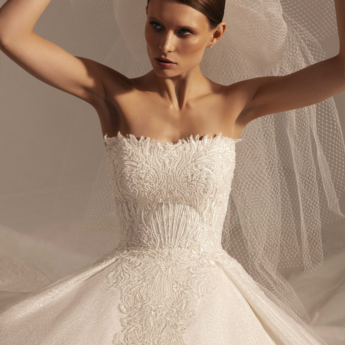 Princess Wedding Dress with Embroidery and Strapless Corset