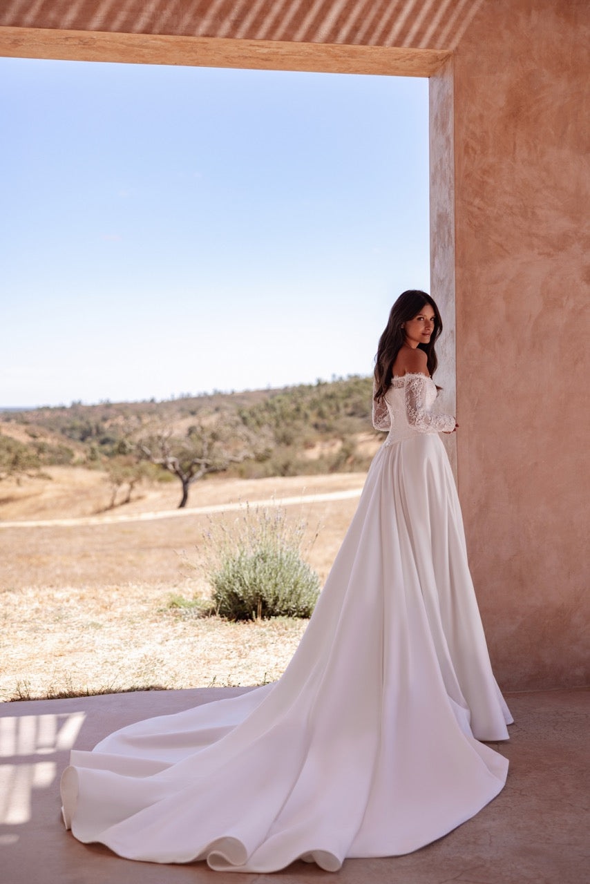 Strapless Satin Ball Gown Wedding Dress with Sweetheart Corset Bodice