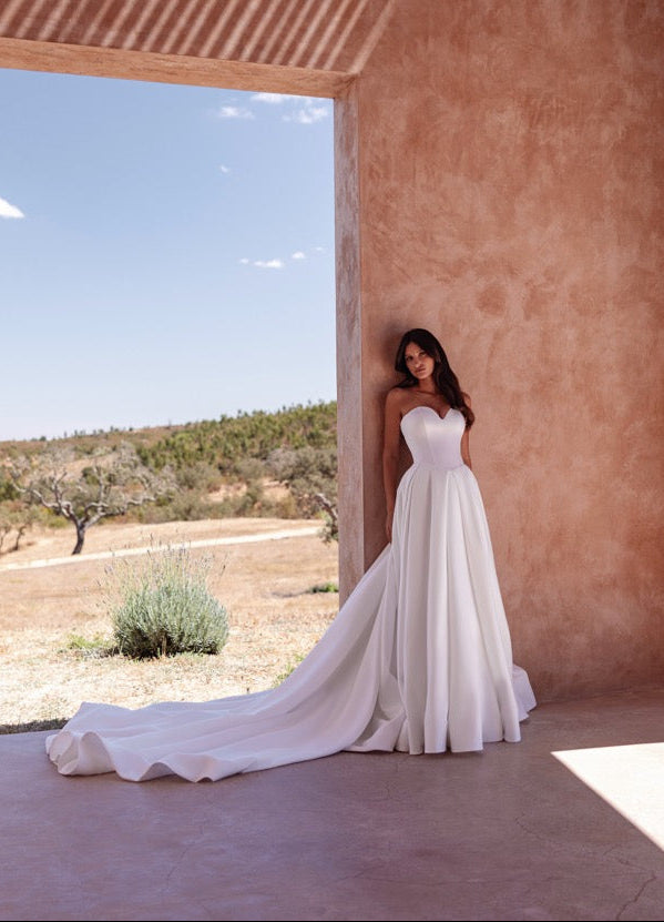 Strapless Satin Ball Gown Wedding Dress with Sweetheart Corset Bodice
