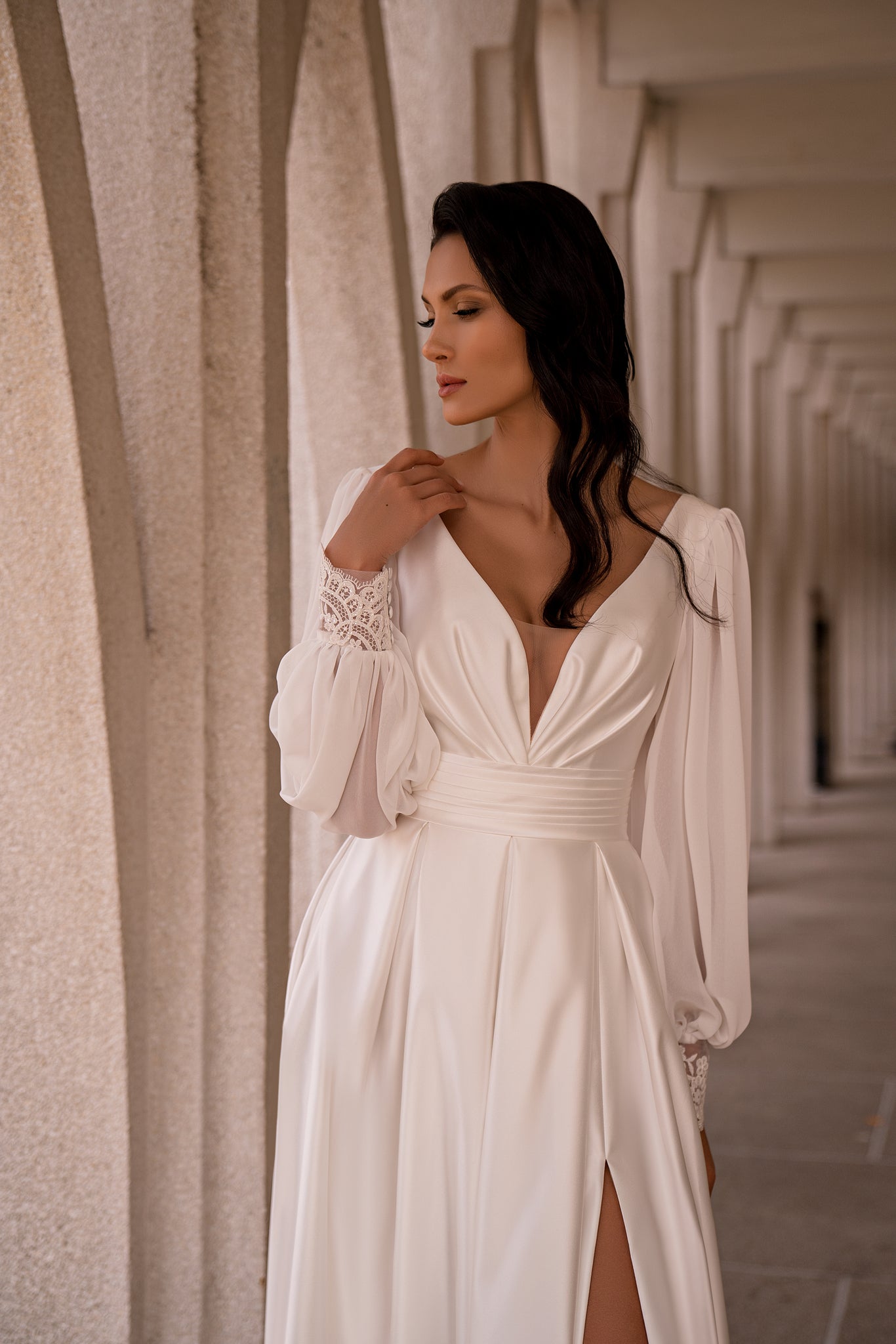 Simple Wedding Dress with Sheer Sleeve