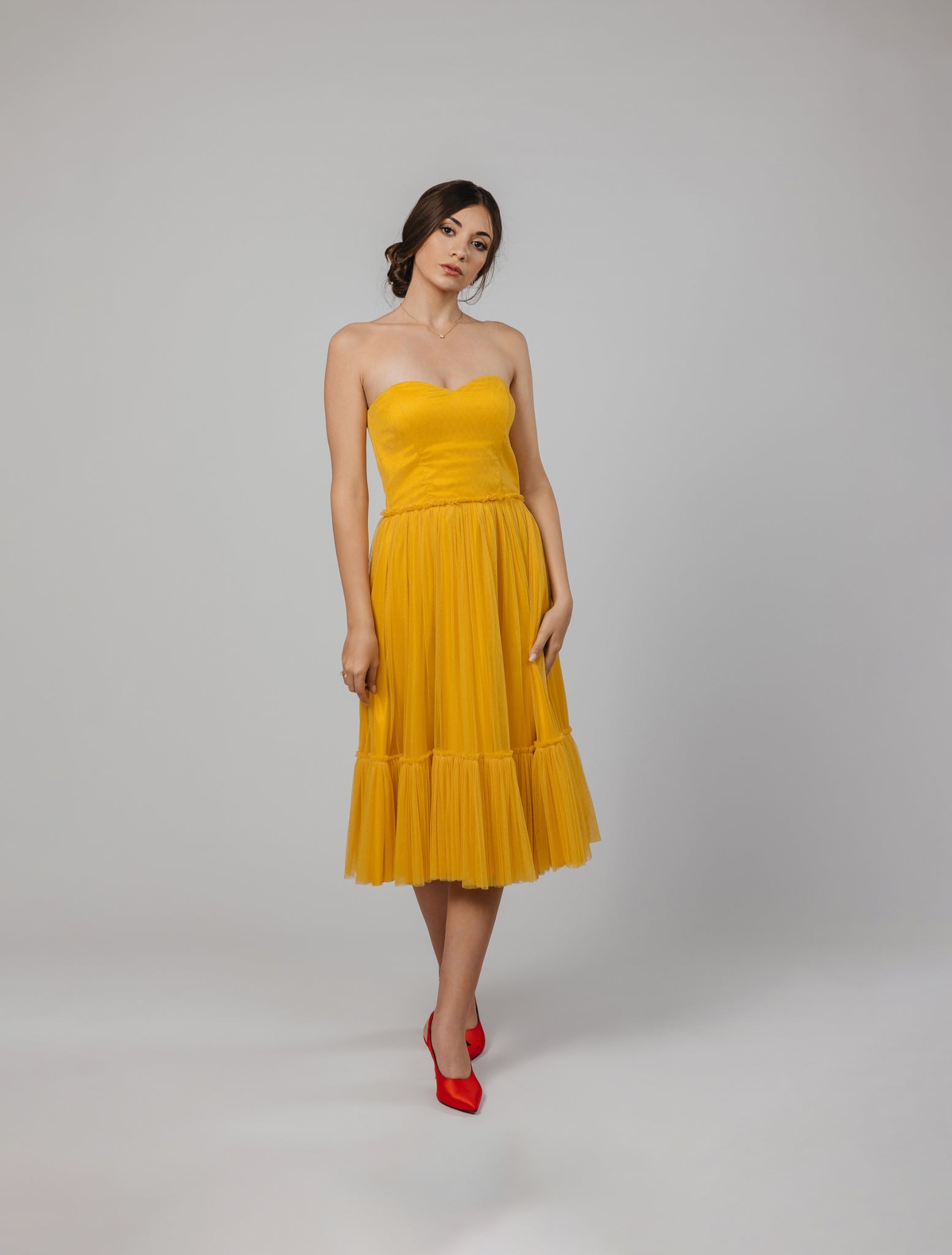Sunny Glow Yellow Tulle Midi Dress