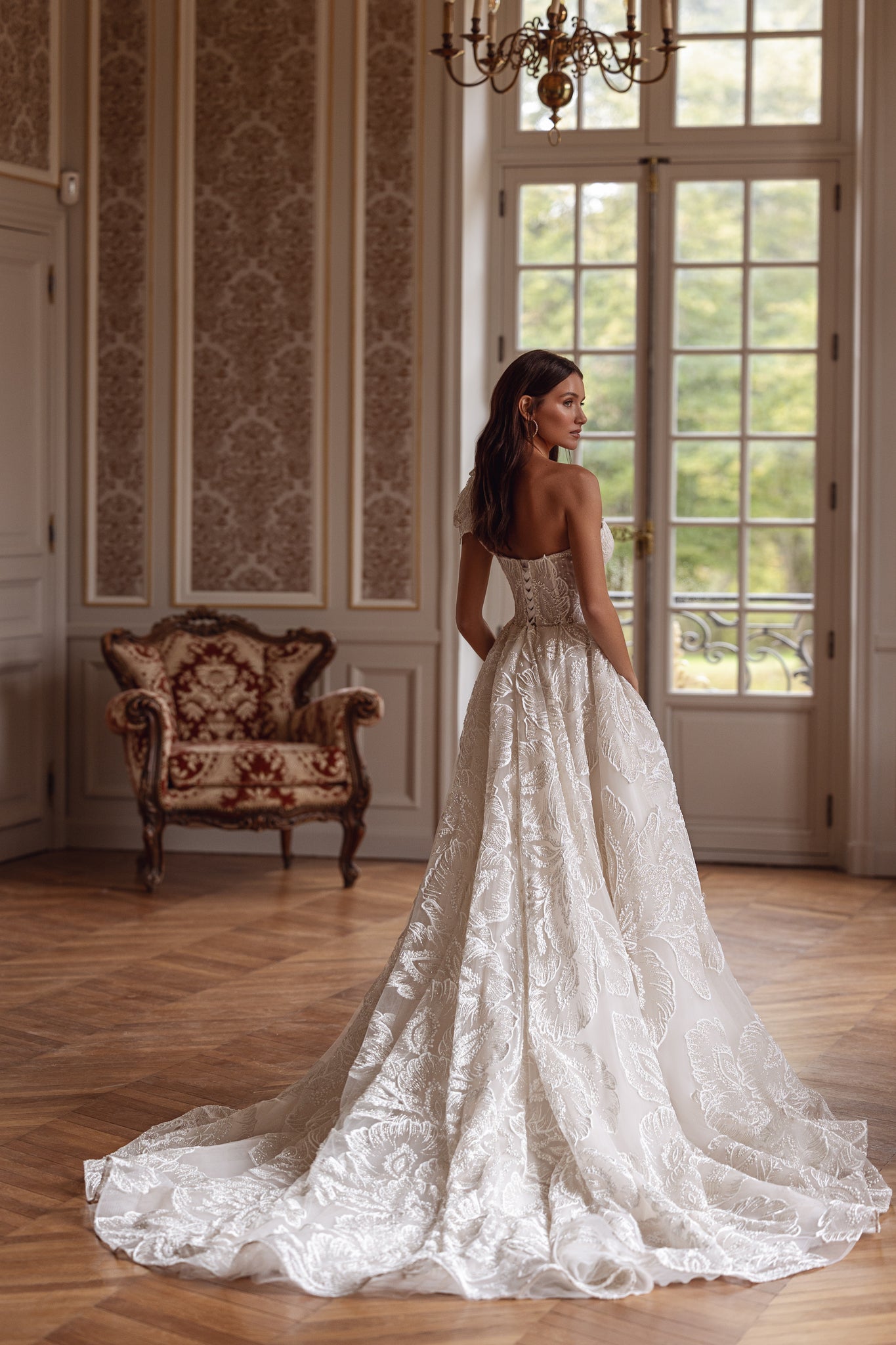 Wedding Dress with Flower on Shoulder