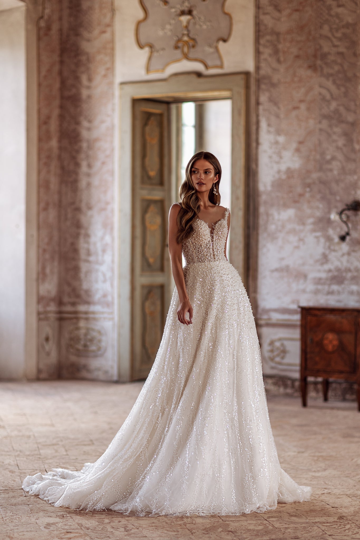 Wedding Dress with Hand-Stitched Pearls