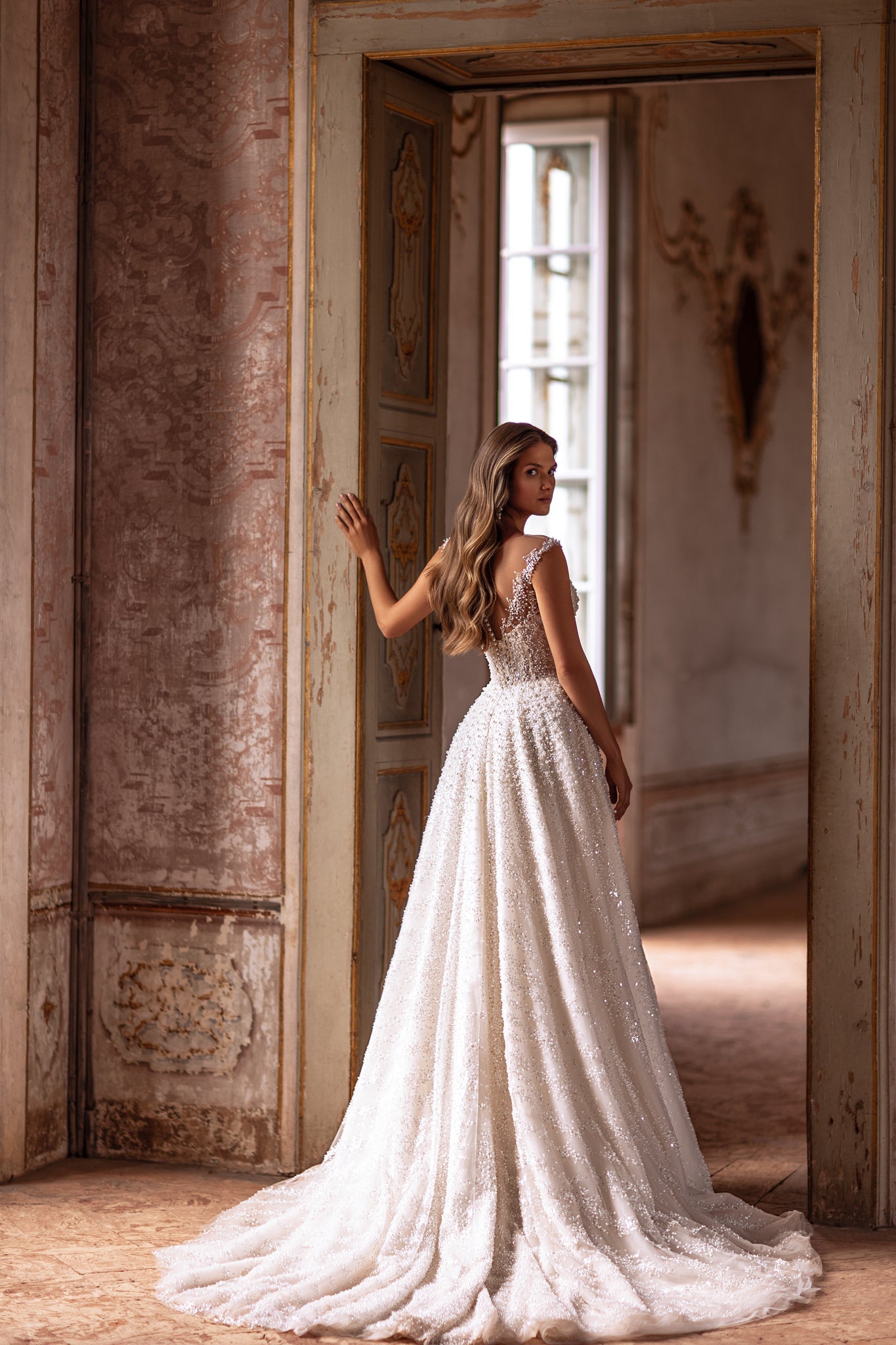 Wedding Dress with Hand-Stitched Pearls