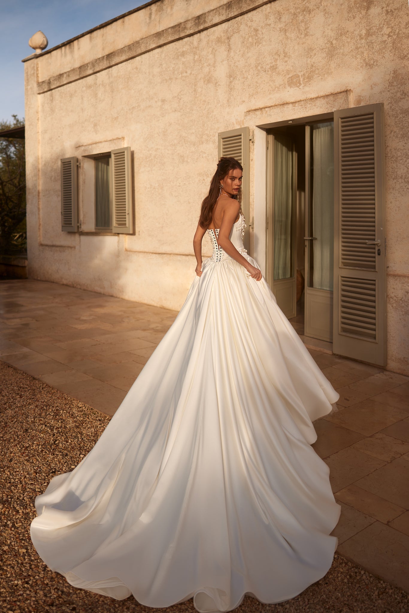 Wedding Dress with Long Train and Embellishments