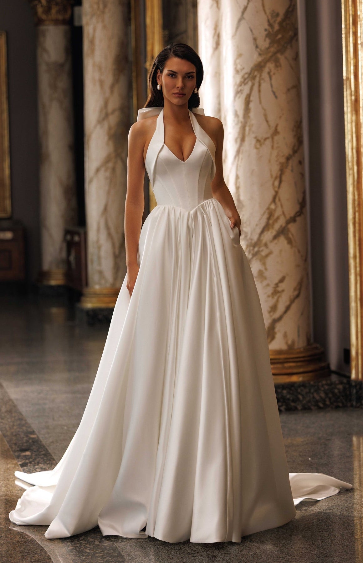 Wedding Dress with Modern Corset and Halter Straps